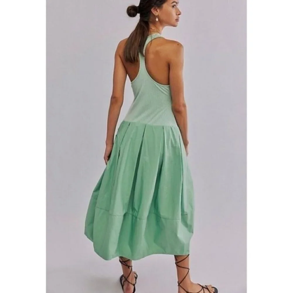 Free People Drops Of Venus Midi Dress Green Sz Medium Vacation Spring Summer NWT